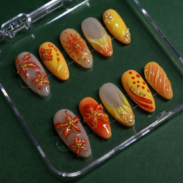 Flame Lily Inspired Handmade Presson Nails