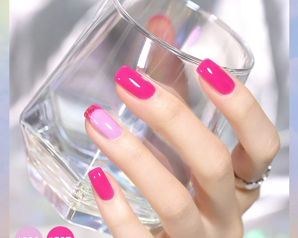 42 Pcs Gel Nail Polish Kit, Pink White Red Jelly Nude Colors All Seasons Gel Nail Polish Set with Glossy & Matte Top Coat and Base Coat for Salon and DIY Manicure at Home
