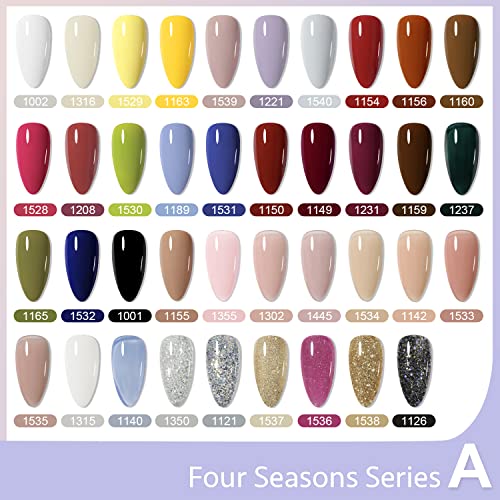 42 Pcs Gel Nail Polish Kit, Pink White Red Jelly Nude Colors All Seasons Gel Nail Polish Set with Glossy & Matte Top Coat and Base Coat for Salon and DIY Manicure at Home