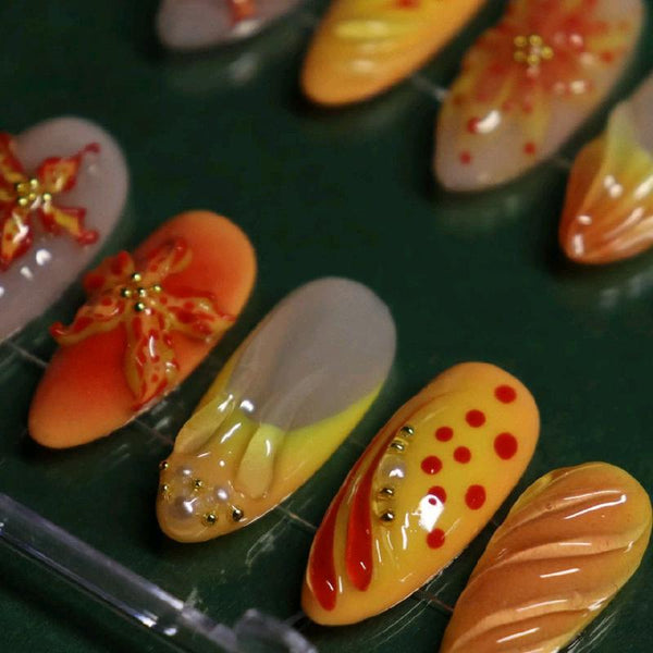Flame Lily Inspired Handmade Presson Nails
