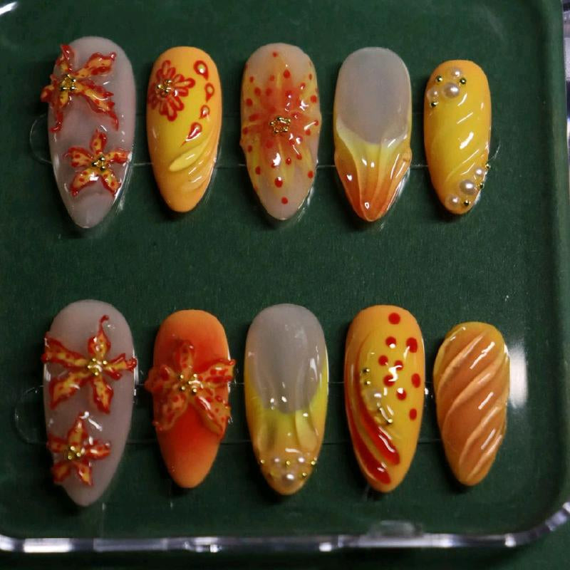 Flame Lily Inspired Handmade Presson Nails